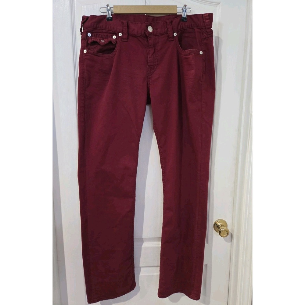 Mens True Religion Sz 38 Straight Flap DTM MAROON JEANS Y2K Streetwear